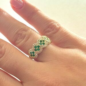 Emerald Green CZ Eternity Band Ring Gold Plated Crystal Size 6 Vintage Style